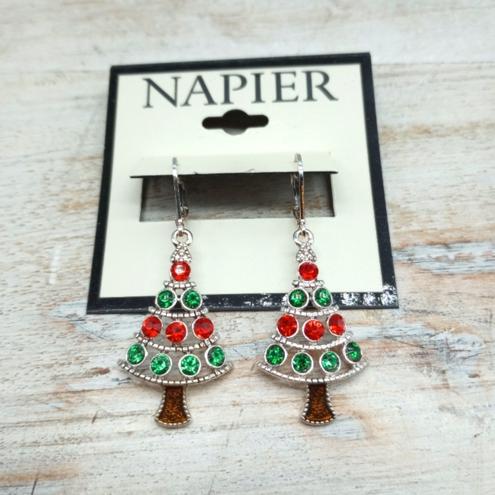Napier Christmas Stone Tree Earrings